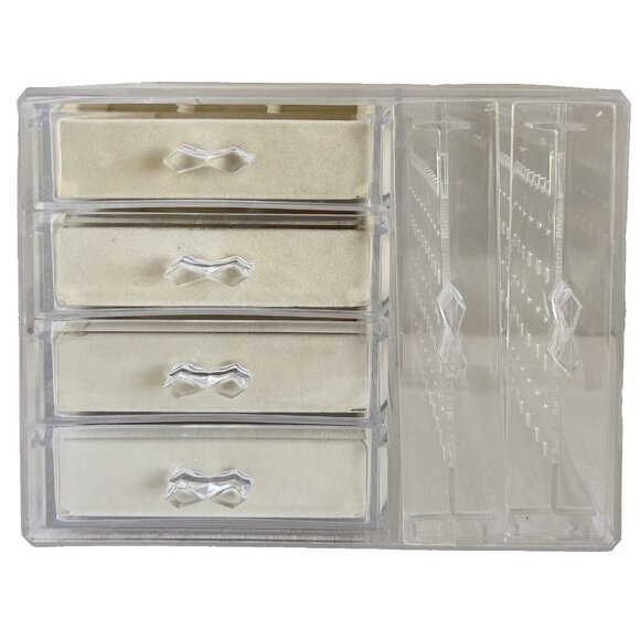 NWOT Acrylic Jewelry Organizer 4 Drawers + 2 Earrings Holders Home Organization - Picture 1 of 12